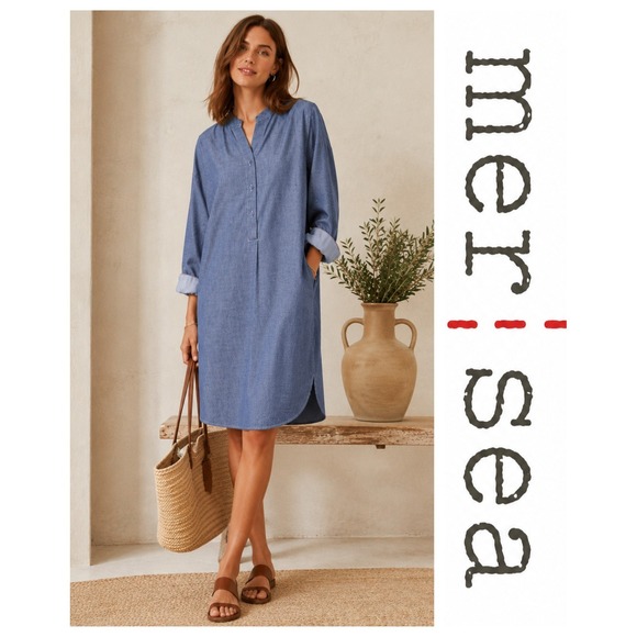 Mersea Dresses & Skirts - Mer sea Blue Chambray Essential Shirt Dress Minimalist Coastal Beach L/XL